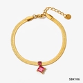 Gold-plated snake chain bracelet featuring pink square and round zircon crystals - Bracelet / Gold Chain Red Zirconia Bracelet (SBK106)