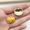 Halloween enamel pumpkin charm in yellow and gold finish for DIY jewelry making - Yellow Round Pumpkin