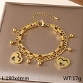 Double-layer gold stainless steel heart bracelet with horse pendant, 190mm length - Horse Pattern Zirconia Heart Style (KB203690-Z)