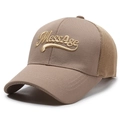 Khaki mesh baseball cap featuring Message embroidery in a vintage athletic style - Adjustable / Deep Beige