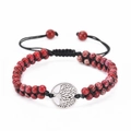Handmade red stone beaded bracelet with silver Tree of Life charm and adjustable cord - Red Imperial Stone