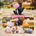 Cartoon cat resin figurine set with crystal stones, includes 6 regular and 1 hidden style - M406 Meow Sauce Cat Series Set of 6 / Full Box Set