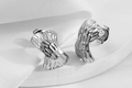 Silver stainless steel stud earrings with textured diamond grid pattern for women - Silver Hammered Style (HE43367A0W0)