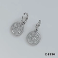 Silver sunburst round leverback earrings with clear cubic zirconia center stone - Silver Earrings (White Zirconia)