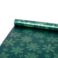 Carta regalo di Natale verde scuro con fiocchi di neve bianchi e stelle glitterate - Rotolo da 3 Metri / Verde con Fiocco di Neve Dorato