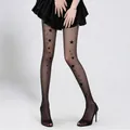 Sheer black tights with star print pattern paired with black skirt and heels - One Size (45-80kg) / Black with Irregular Stars