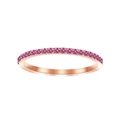 Rose gold plated stainless steel ring with a row of sparkling pink cubic zirconia gems - July Rose Red - Rose Gold
