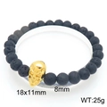 Elastic black lava stone bracelet with golden skull bead, 8mm beads, 25g weight - 8mm Bead Oversized Gold Skull Style (KB205907-Z)