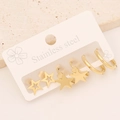 Detailed set of three golden stainless steel earrings featuring stars and minimalist hoops - Star & Hoop Combo Earring Set (5#)