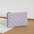 Purple quilted PU leather coin purse with silver zipper and diamond pattern texture - Purple