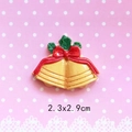 Glitter resin Christmas bells with red bow and holly leaves for DIY crafts 2.3x2.9cm - Golden Connected Bells