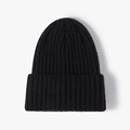Classic black ribbed knit beanie for women in a minimalist outdoor winter style - Black (20B119B)