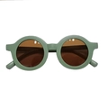 Matte grey-green round frame sunglasses for toddlers with brown protective lenses - Frosted Green Frame Tea Lens