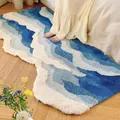 Detail of 3D textured bath mat with blue and white gradient wave tufted flocking - 70*160CM / Sea Wave