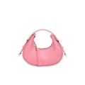 Pink crescent underarm bag in litchi grain leather with elegant gold hardware - Pink