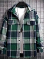 Camicia a quadri in flanella da uomo verde e blu navy con rever e tasche sul petto - S / Verde Militare