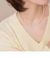 Elegant S925 sterling silver necklace with small glossy white pearls on a female model - 4mm-4.5mm Natural Pearl Necklace