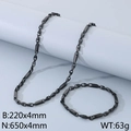 Gunmetal gray stainless steel necklace and bracelet set with geometric bar chain links - 3:1 Rhombus Chain Style (KS222963-KFC) / Necklace and Bracelet Set / Black