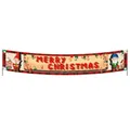Merry Christmas banner with gnomes and gingerbread house in red black plaid design - 007 Wood Grain Gnomes Style