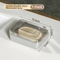 Minimalist double-layer waterproof soap box in grey with lid for travel, 13.5x9.5x5.2cm - Double Layer Sealed / Versatile Grey
