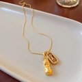 Goldene Halskette im China-Stil mit Zirkon-Zylinder und Vajra-Anhänger für Damen - Glückverheißendes Tier Glückswolke Doppelanhänger (7# Halskette-Echtvergoldung)