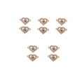 Detailed view of 10 golden heart connectors with evil eye charms and clear zircons - Gold Hollow Heart Blue Evil Eye (XH40717) / 10 Pieces Pack