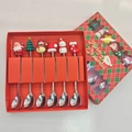 6-piece stainless steel Christmas spoon set with festive silicone toppers in a red gift box - Silver - Figure D All Spoons 6pcs Xmas Red Box