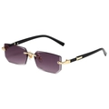 Occhiali da sole alla moda senza montatura con lenti viola sfumate e aste in metallo nero e oro - Montatura Oro Grigio Sfumato