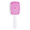 Vented detangling hair brush with white frame and pink bristles for wet or dry hair - Rose Red-White Handle