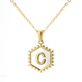 18K gold plated necklace featuring a hexagonal pendant with letter C on mother of pearl - With Chain / Gold - Letter C