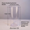 Transparent acrylic flower bucket detail showing 18cm top width and 30cm height dimensions - Transparent Bucket (Round Medium)