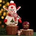 Christmas snowman gift bag in red and white knit with Let It Snow embroidery - Christmas Snowman Gift Bag