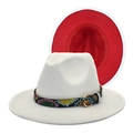 Detail of felt fedora hat showing dual-tone cream and red fabric with snakeskin belt - M (56-58cm) / White and Red