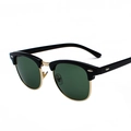 Klassische Retro Clubmaster Sonnenbrille mit schwarzem Rahmen, Goldrand und grünen Gläsern - Matt Schwarz Gold G15 Dunkelgrün Polarisiert C17