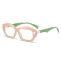 Modern retro small polygon sunglasses with pink thick frame and green temples - Pink Frame