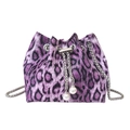 Purple leopard print bucket bag with silver chain strap and pearl drawstring details - Purple