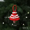 Handmade red crochet Christmas tree ornament with white edges and 6.5cm height - Red Stripe Tree