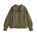 Giacca bomber corta verde oliva da donna con orlo a fibbia e collo alto - XS / Verde oliva