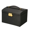 Elegante scatola portagioie in pelle PU nera a tre strati con manico dorato - Nero Trama Seta
