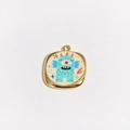 Détail du pendentif en or 18K avec monstre bleu de dessin animé et cornes rouges - Style Monstre Cyclope Beige