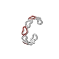 Detailed macro view of the silver heart-shaped adjustable ring with red enamel finish - Silver Hollow Red Heart (J518-2)
