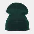 Donkergroene oversized gebreide muts met brede omslag en warme geribbelde structuur - M (56-58cm) / Donkergroen