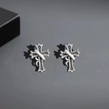 Gothic style silver cross stud earrings for men with vintage finish on dark background - Gothic Cross Pair / Antique Silver