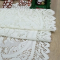 White Christmas lace table runner with intricate hollow patterns and wavy edges - 33*122cm / Off White