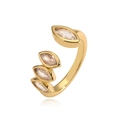 Detail shot of golden V-shaped ring featuring marquise-cut zircons on a white background - Style E / Gold