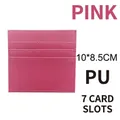 Pink PU leather slim card holder with 7 slots and textured finish for women - 10*8.5CM / 7 Slots / Pink