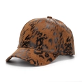 Detail view of bold leopard print baseball cap featuring textured fabric and curved brim - One Size(Adjustable) / Brown Black Stroke Animal Pattern (A)