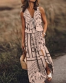 Robe longue sans manches abricot avec col en V zippé et imprimés de lettres stylisées - S / Imprimé - Kaki