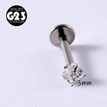 G23 solid titanium labret stud with 3mm clear four-prong zircon stone top - Star Zircon-3mm