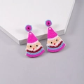 Handmade beaded Santa Claus earrings with colorful embroidery on white props - Santa Claus/Christmas Hat